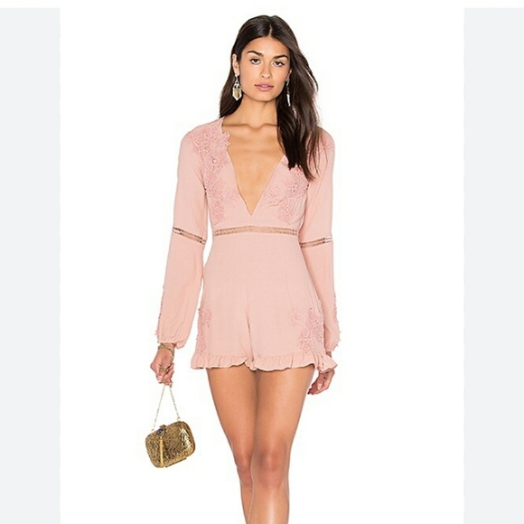 For Love & Lemons Lilou Floral Romper Dusty Pink Size Large - Picture 1 of 14